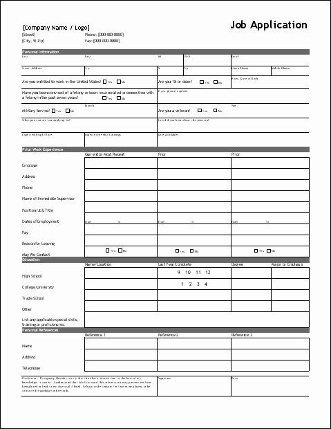 Employment Application form Template Fresh Free Job Application form Template