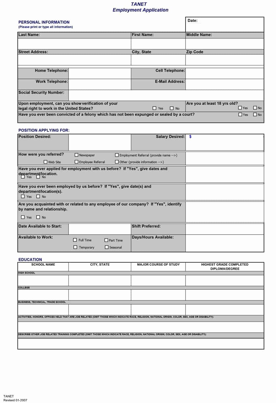 Employment Application form Template Lovely 50 Free Employment Job Application form Templates