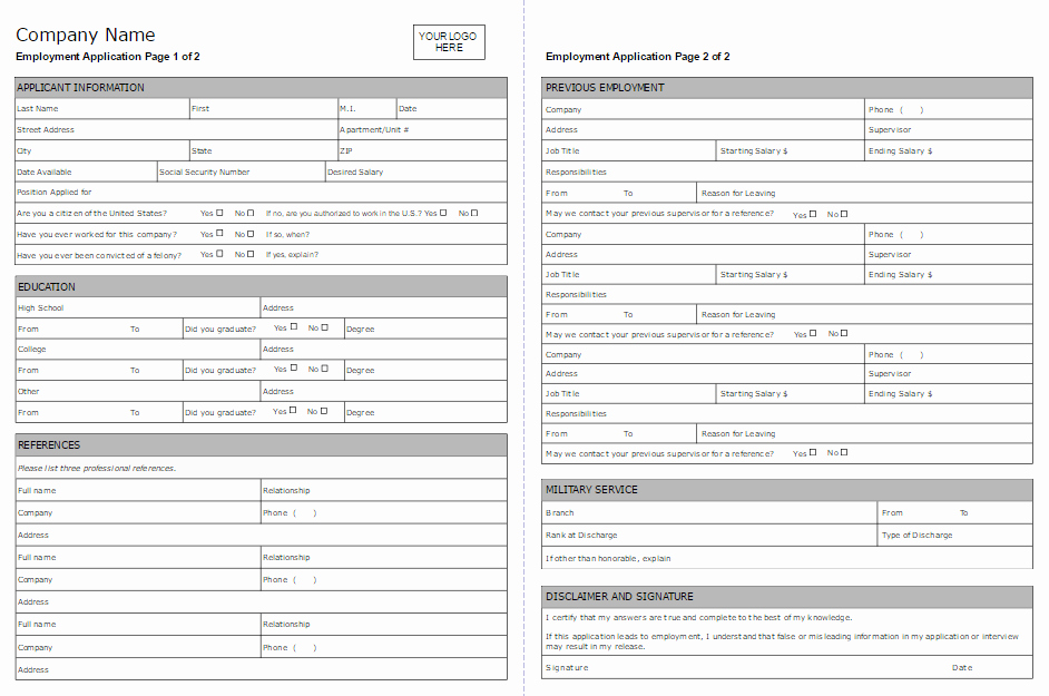 Employment Application form Template Lovely Employment Application form software Try It Free