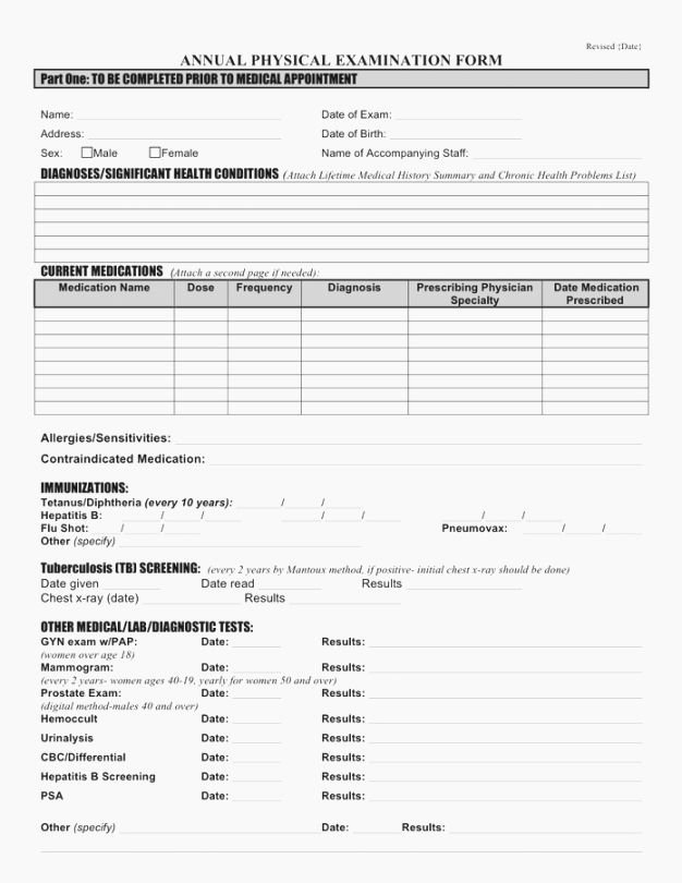Employment Physical form Template Beautiful Best Geeky Printable Annual Physical Exam form