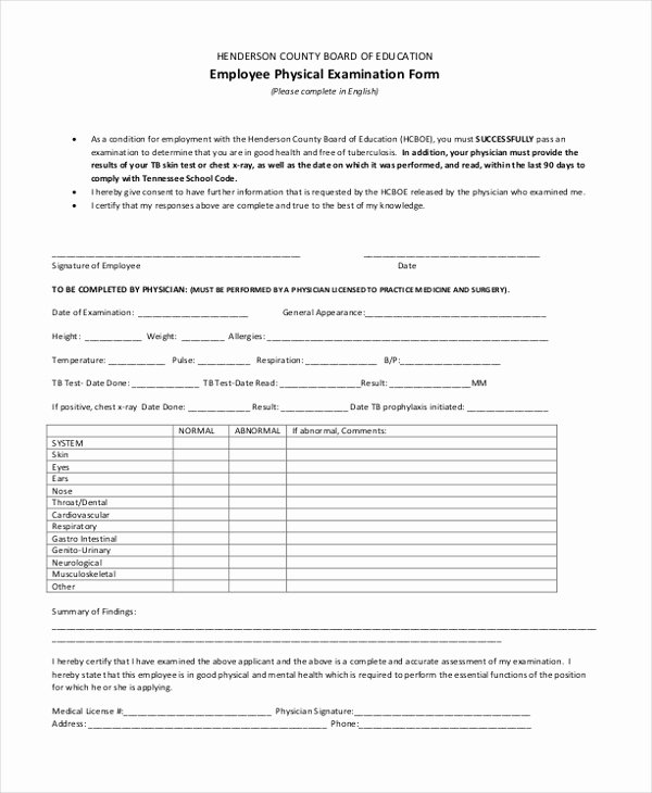 Employment Physical form Template Beautiful Free 11 Sample Physical Examination forms In Pdf