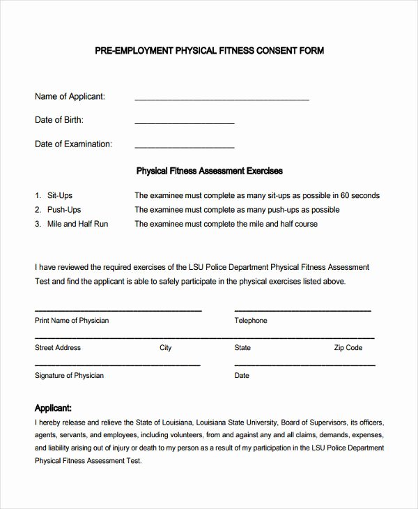 Employment Physical form Template Beautiful Free 8 Pre Employment Physical forms In Samples Examples