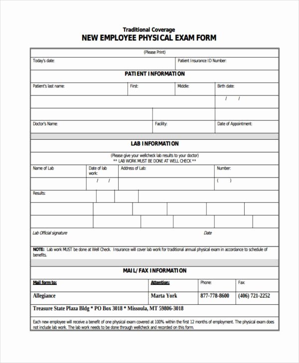 Employment Physical form Template Elegant Free 13 Generic Physical forms