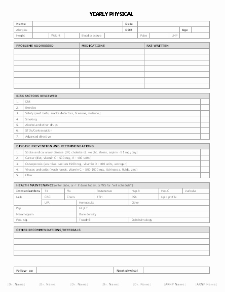 Employment Physical form Template Inspirational Yearly Physical form