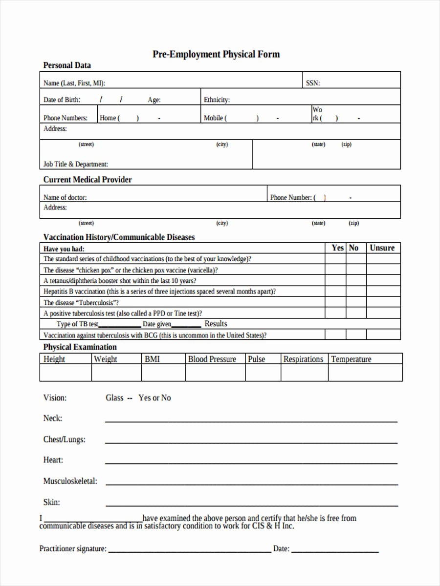 Employment Physical form Template New Free 9 Sample Printable Physical forms