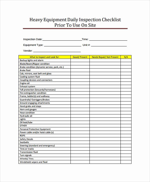 Equipment Checkout form Template Excel Awesome 13 Equipment Checklists Pdf Word Excel Pages