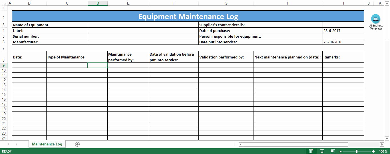 Equipment Checkout form Template Excel Awesome Equipment Maintenance Log Template Excel