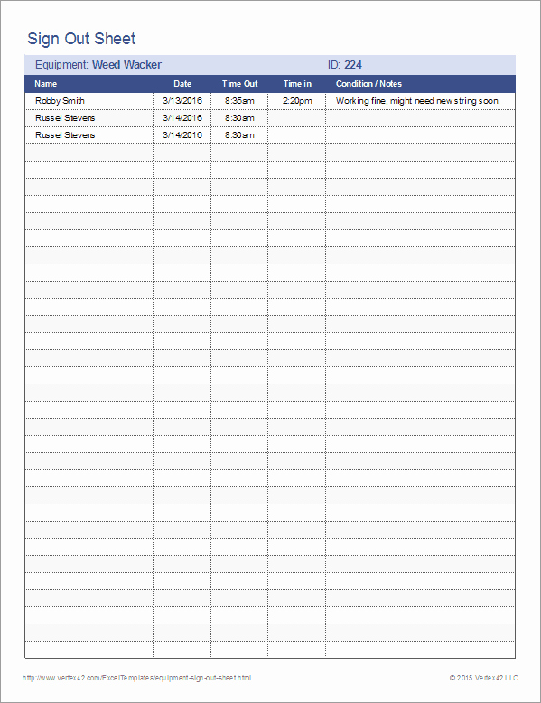 Equipment Checkout form Template Excel Best Of Equipment Sign Out Sheet