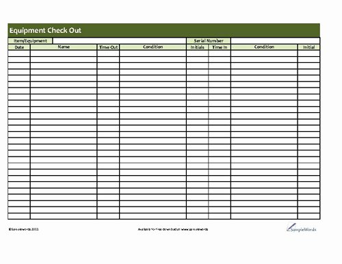Equipment Checkout form Template Excel New Printable Equipment Checkout form