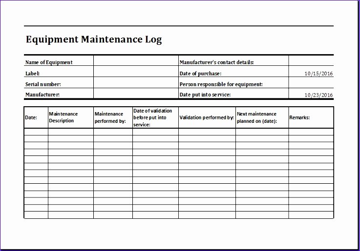 Equipment Maintenance Schedule Template Excel Fresh 8 Product Quality Control Chart Sample Exceltemplates