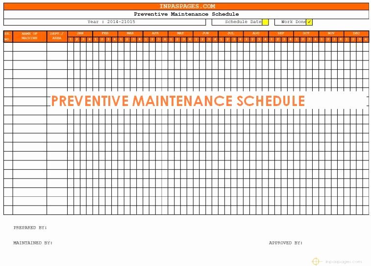 Equipment Maintenance Schedule Template Excel Inspirational Preventative Maintenance Program Template