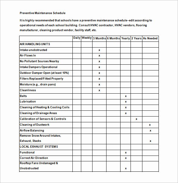 building maintenance schedule template 1734