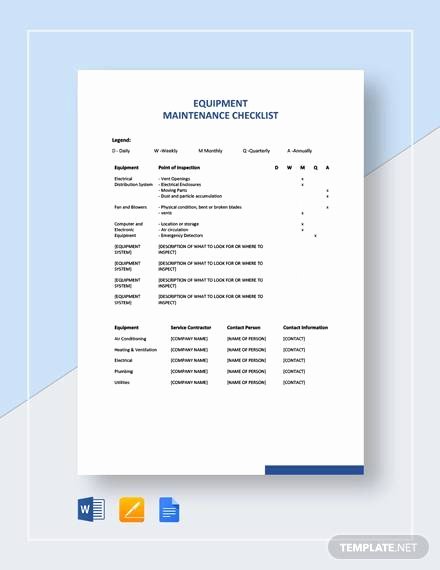 Equipment Maintenance Schedule Template Excel Unique Free 7 Equipment Checklist Samples &amp; Templates In Excel