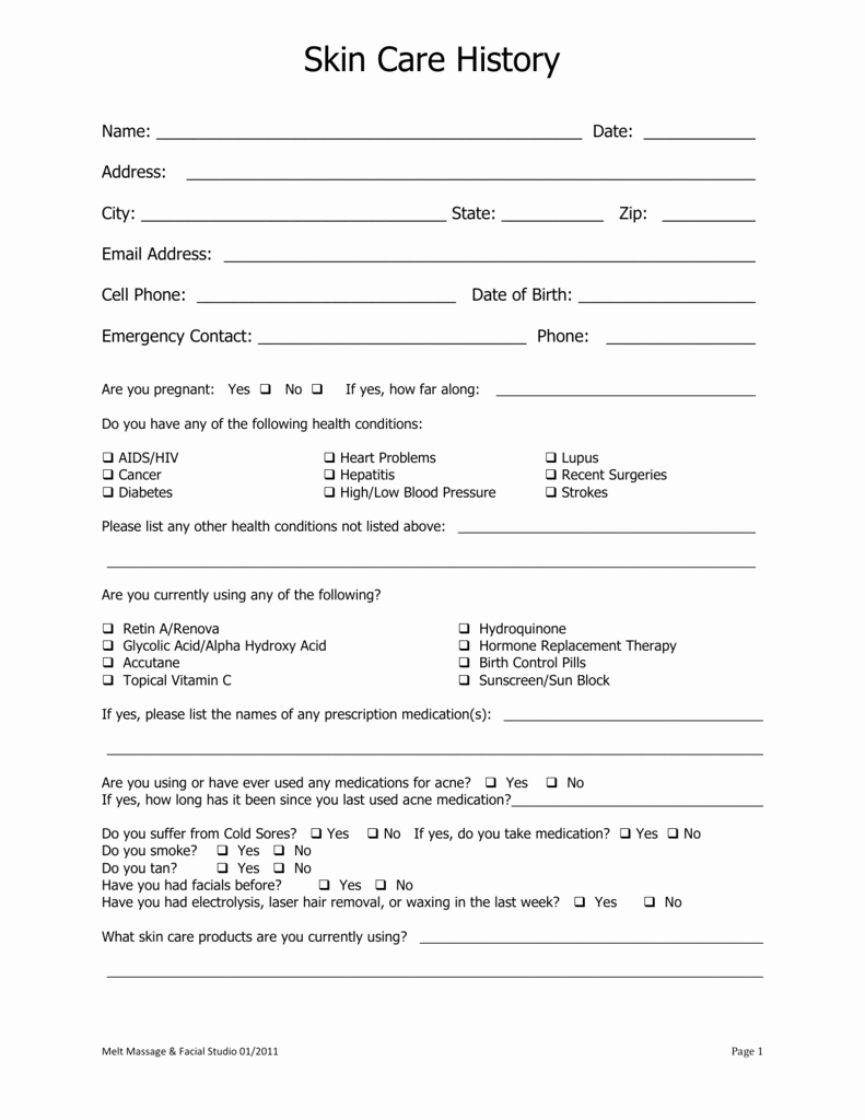 Esthetician Client Consultation form Template Beautiful Facial Intake form Word Doc