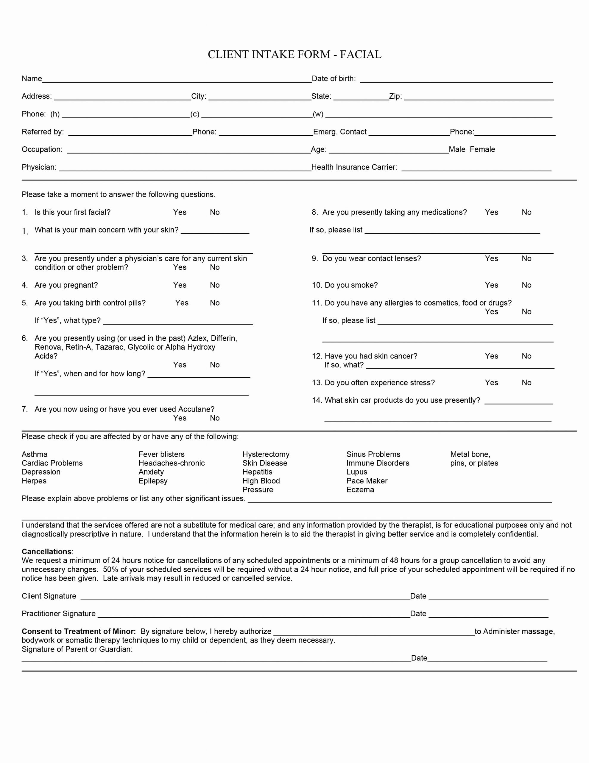 Esthetician Client Consultation form Template New Client Consultation Card for Spa Google Search