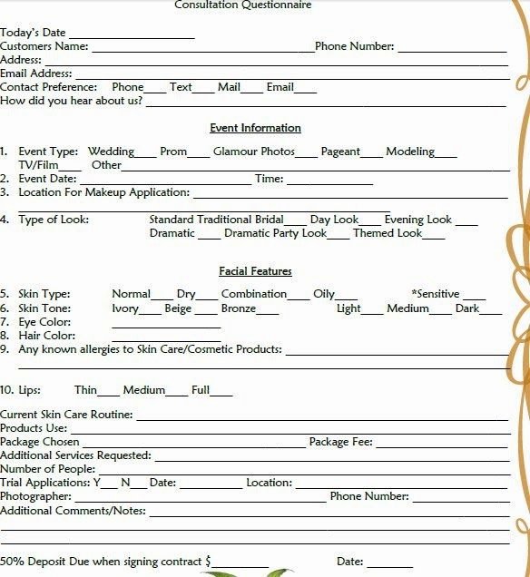 Esthetician Client Consultation form Template Unique Makeup Consultation form Template Makeup Consultation form