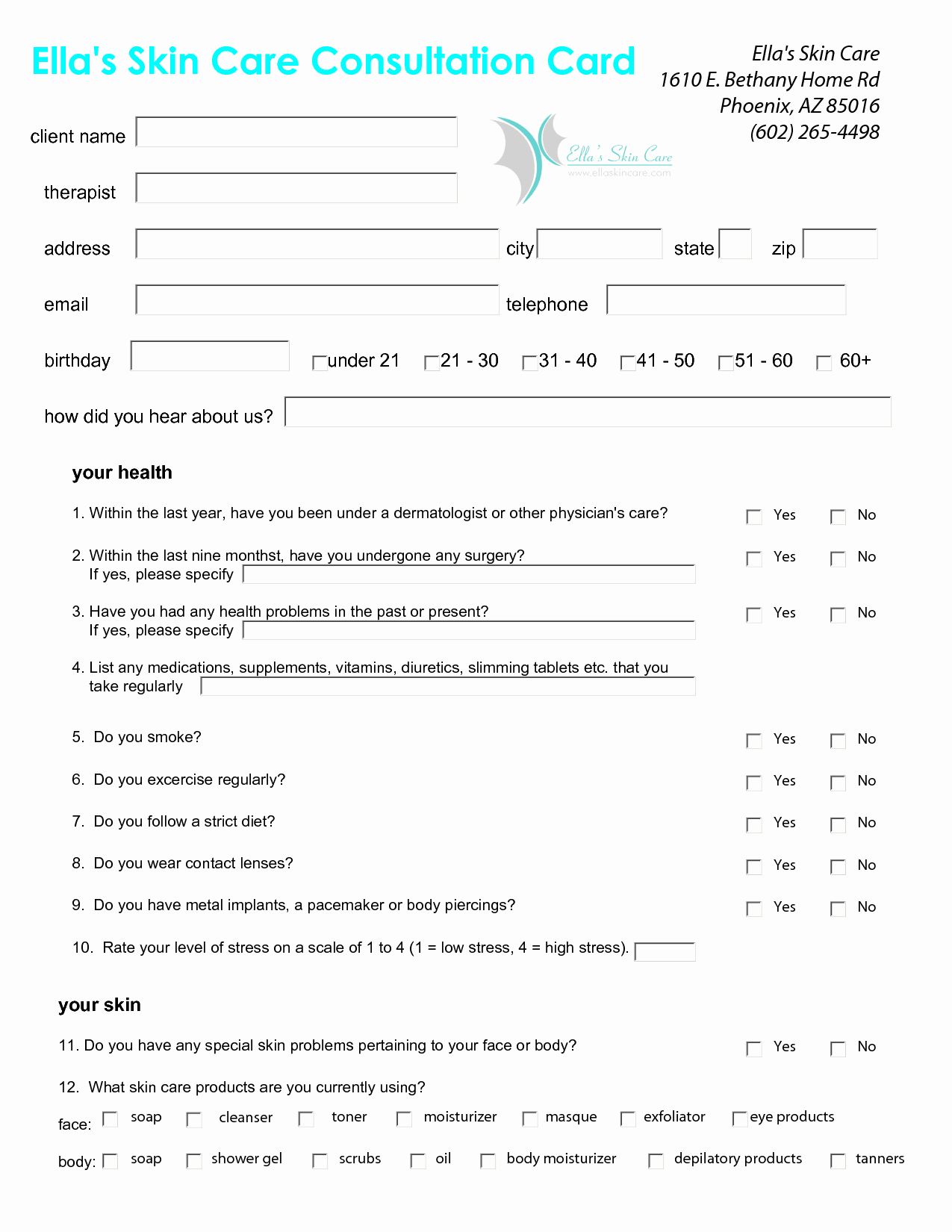 Esthetician Client Consultation form Template Unique Skin Care Client Consultation form Success