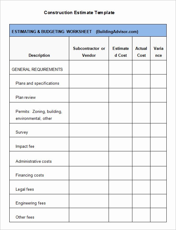 Estimate form Template Free Beautiful 7 Contractor Estimate Templates Pdf Doc