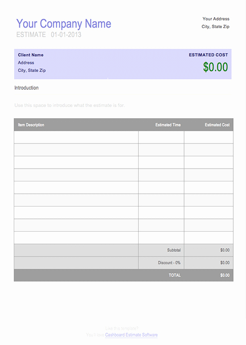 Estimate form Template Free Beautiful Free Invoice &amp; Timesheet Templates Cashboard