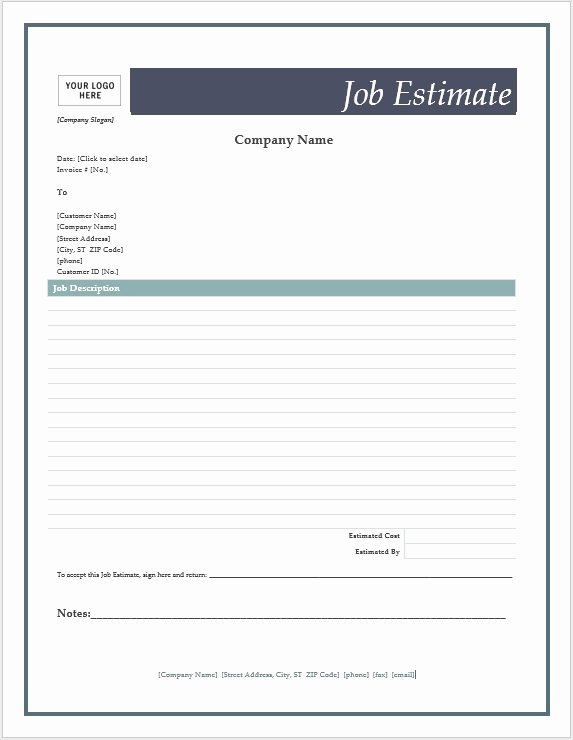 Estimate form Template Free Beautiful Free Job Estimate forms – Word Templates for Free Download