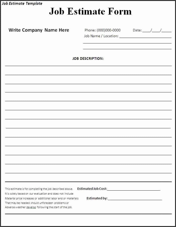 Estimate form Template Free Elegant 10 Job Estimate Templates Excel Pdf formats