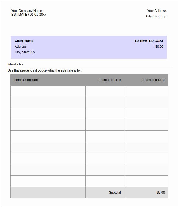 Estimate form Template Free Fresh 26 Blank Estimate Templates Pdf Doc Excel Odt