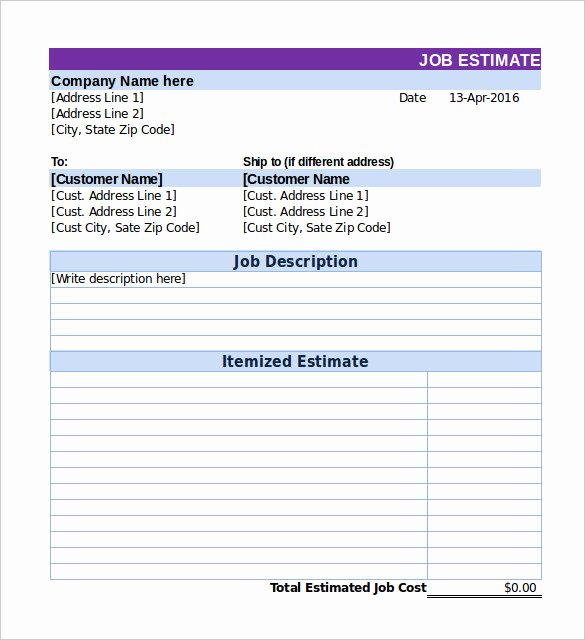 Estimate form Template Free Fresh 26 Blank Estimate Templates Pdf Doc Excel Odt
