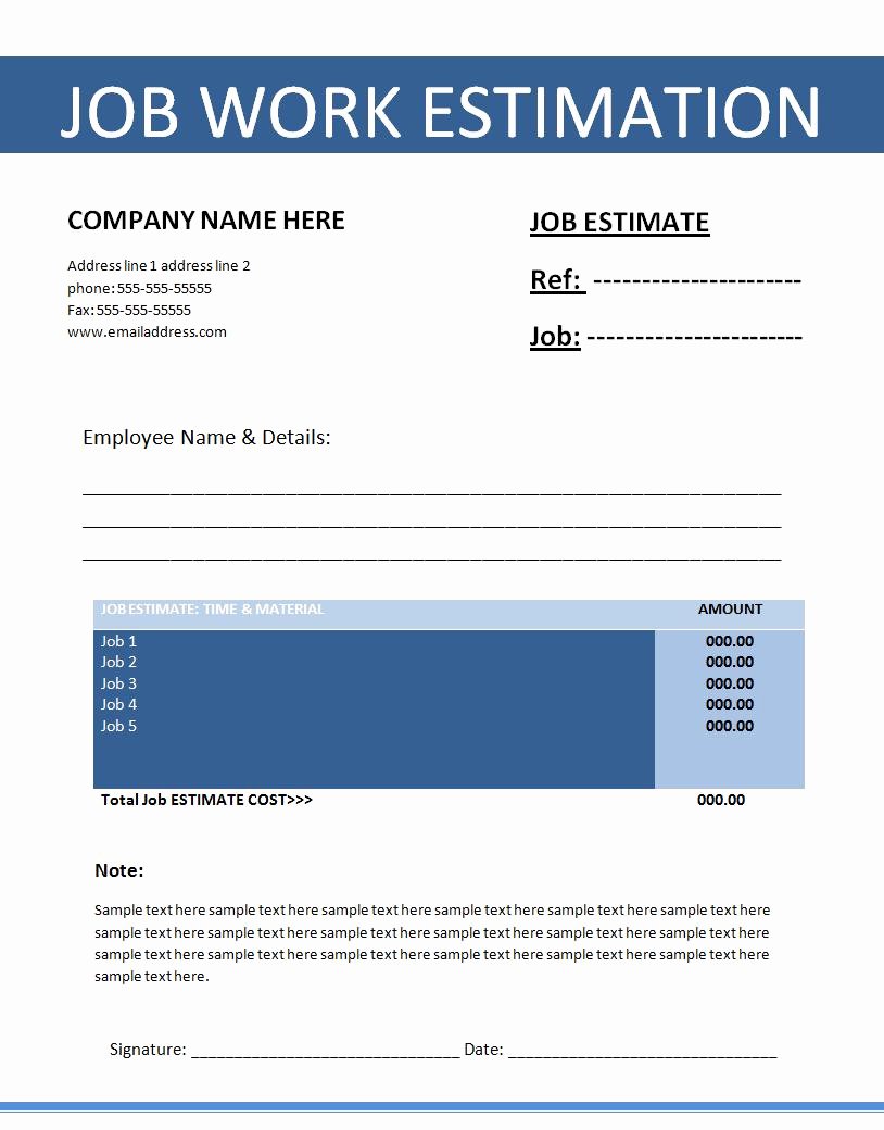 Estimate form Template Free Fresh Job Estimation Template