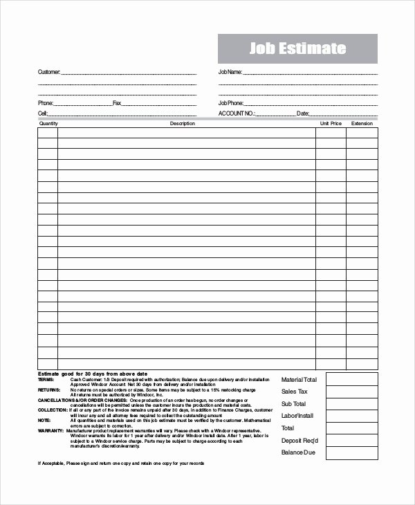 Estimate form Template Free Luxury Sample Estimate form 9 Examples In Pdf Word