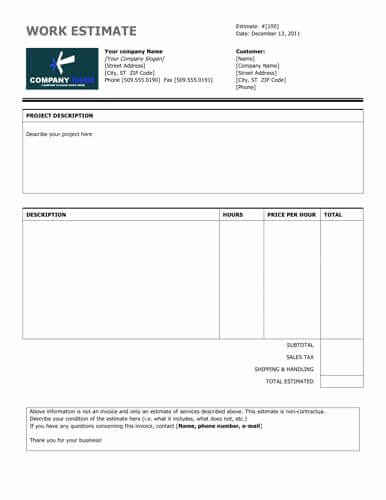 Estimate form Template Free New 11 Job Estimate Templates and Work Quotes [excel Word]