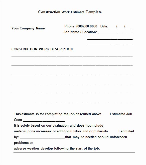 Estimate form Template Free New Free Construction Estimate Templates Collections