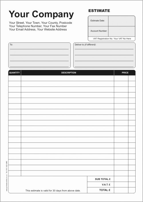 Estimate form Template Free New Quotations Estimates