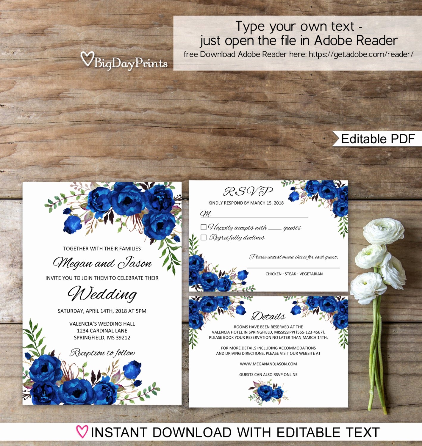 Etsy Wedding Invitation Template Best Of Blue Wedding Invitation Template Royal Blue Wedding