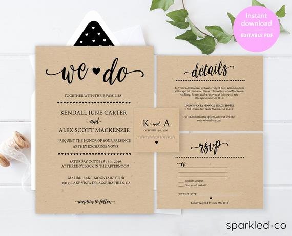 Etsy Wedding Invitation Template Elegant Rustic Wedding Invitation Template Wedding by Sparkledco