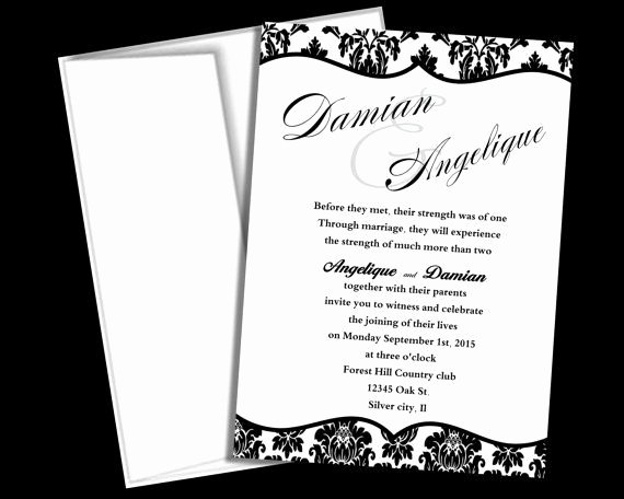 Etsy Wedding Invitation Template Lovely Wedding Invitation Template Black and White Damask Blank