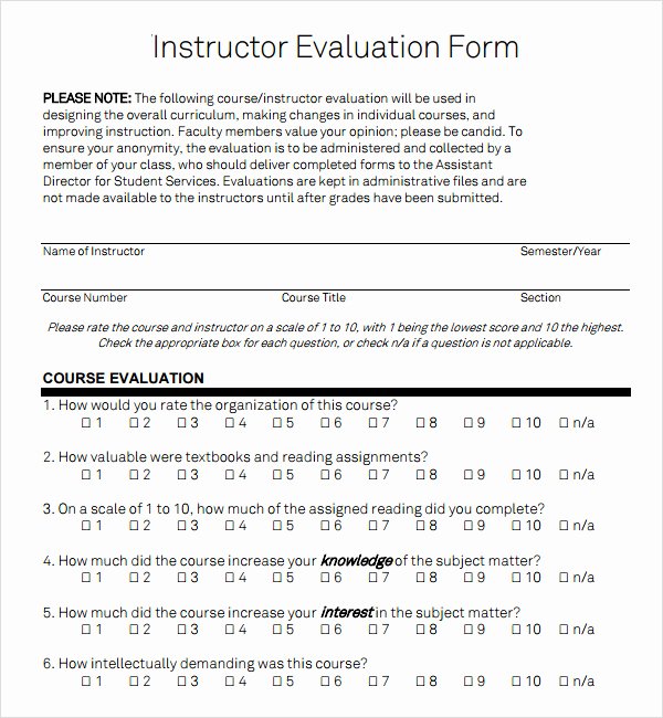 Evaluation form Template Free Awesome Free 7 Sample Instructor Evaluation form Templates In Pdf