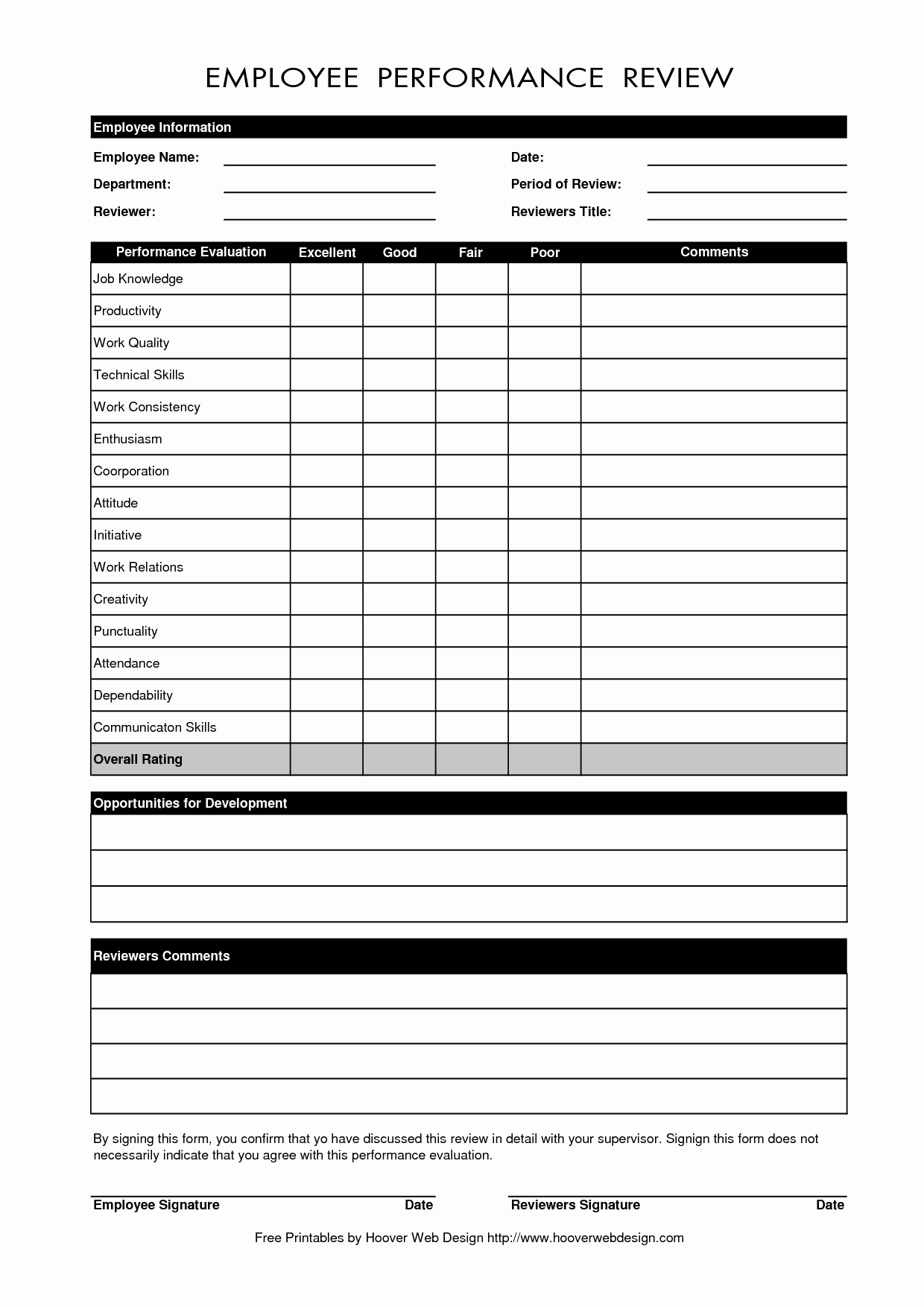 Evaluation form Template Free Awesome Free Employee Performance Evaluation form Template