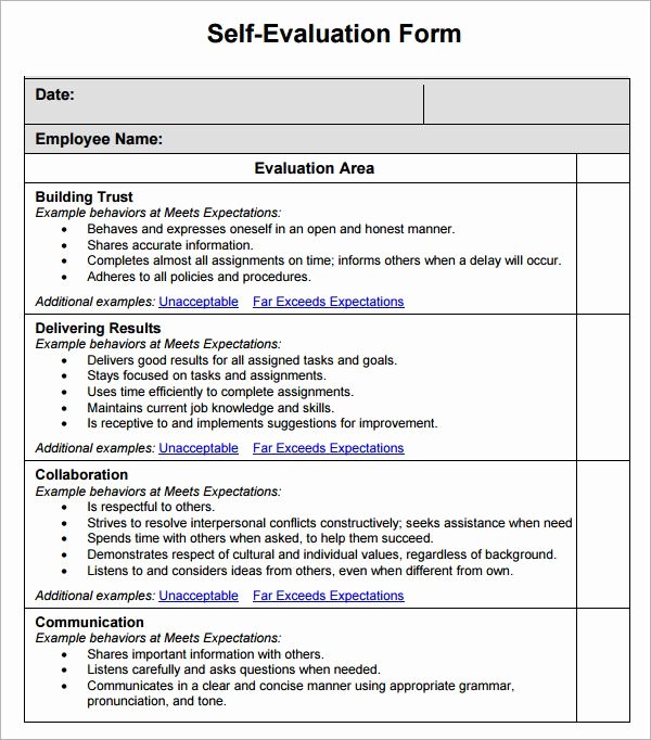 Evaluation form Template Free Beautiful Sample Employee Self Evaluation form 14 Free Documents