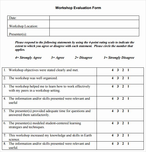 Evaluation form Template Free Best Of Free 10 Sample Workshop Evaluation forms In Pdf