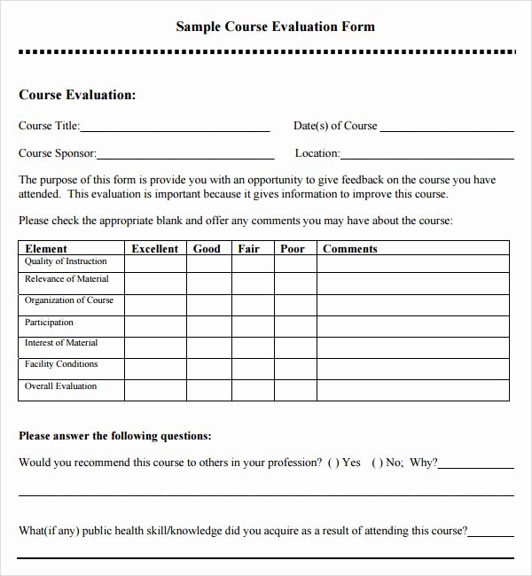 Evaluation form Template Free Best Of Free 4 Sample Course Evaluation Templates In Pdf