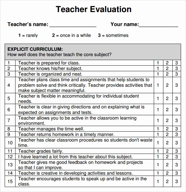 Evaluation form Template Free Best Of Teacher Evaluation 8 Free Download for Word Pdf