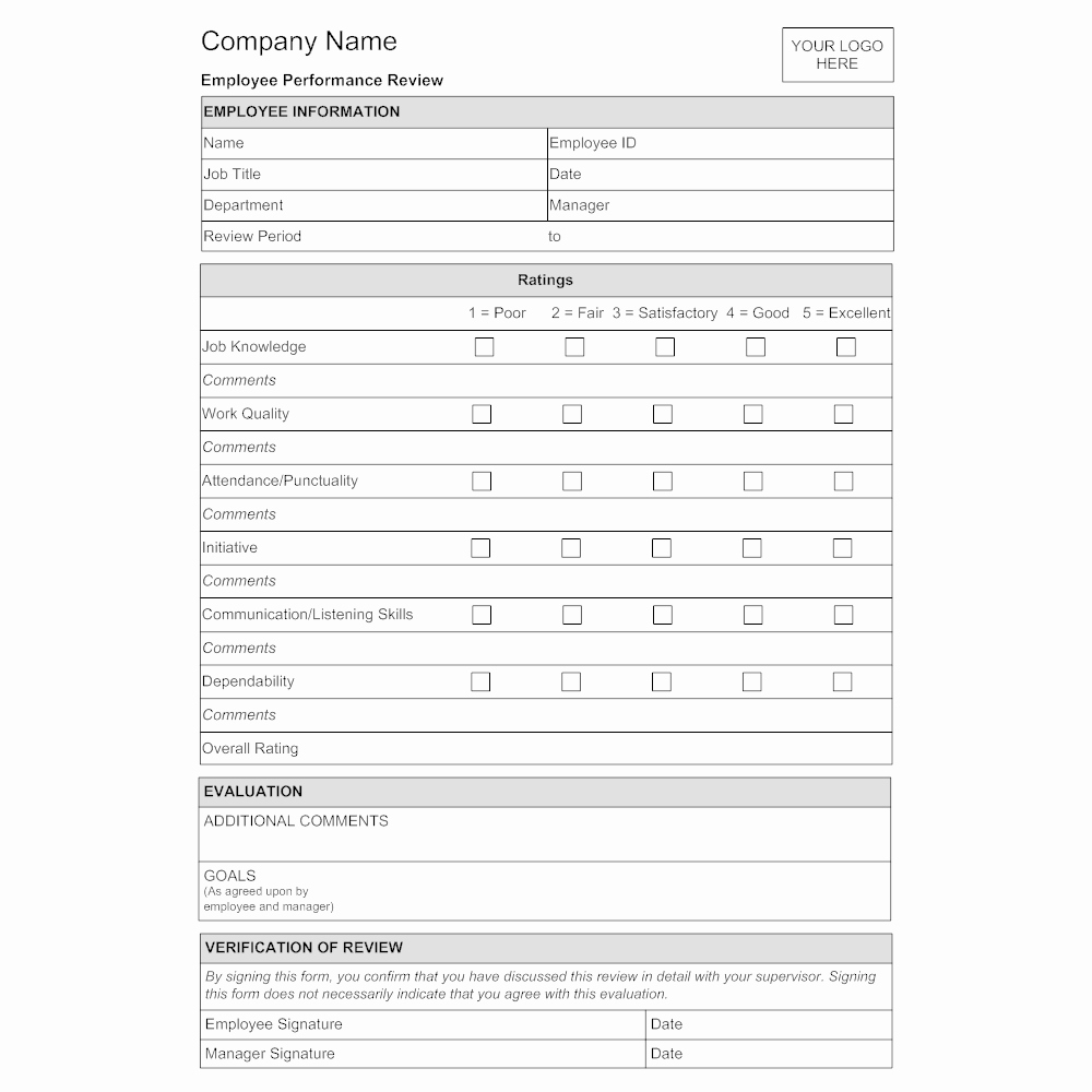 Evaluation form Template Free Elegant Employee Evaluation form Template