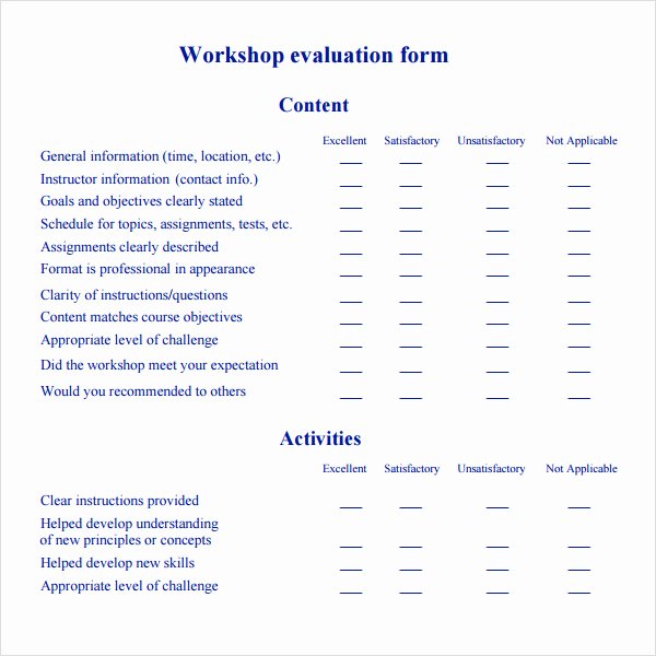 Evaluation form Template Free Elegant Free 10 Sample Workshop Evaluation forms In Pdf