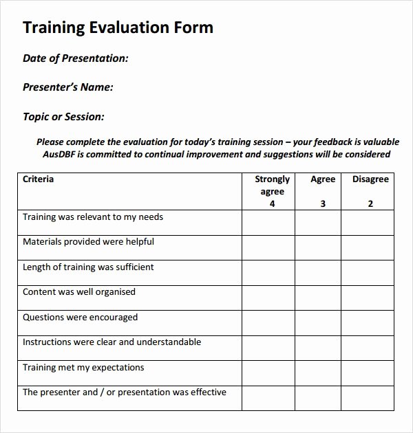 Evaluation form Template Free Elegant Training Evaluation form Templates