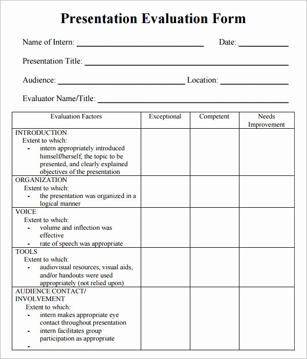 Evaluation form Template Free Fresh Presentation Evaluation 7 Free Download for Pdf