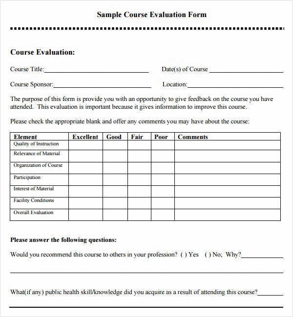 Evaluation form Template Free New Course Evaluation 5 Free Download for Pdf