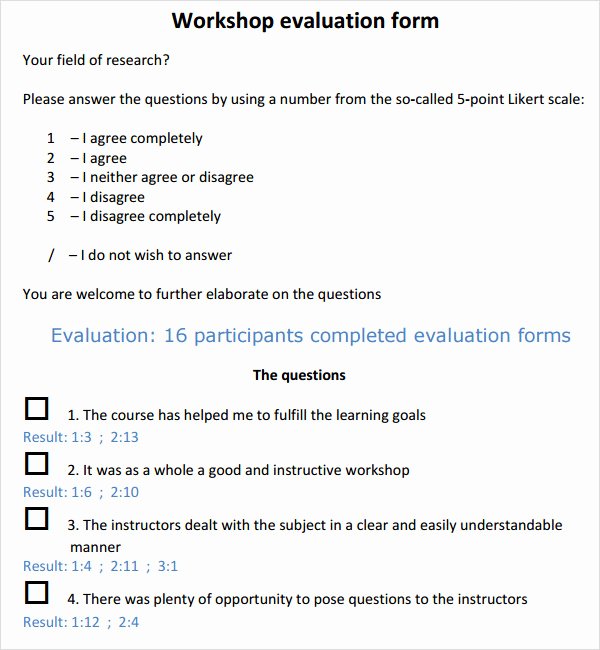 Evaluation form Template Free New Free 10 Sample Workshop Evaluation forms In Pdf