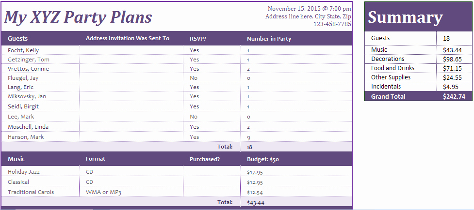 Event Planning Excel Template Beautiful Ms Excel event or Party Planner