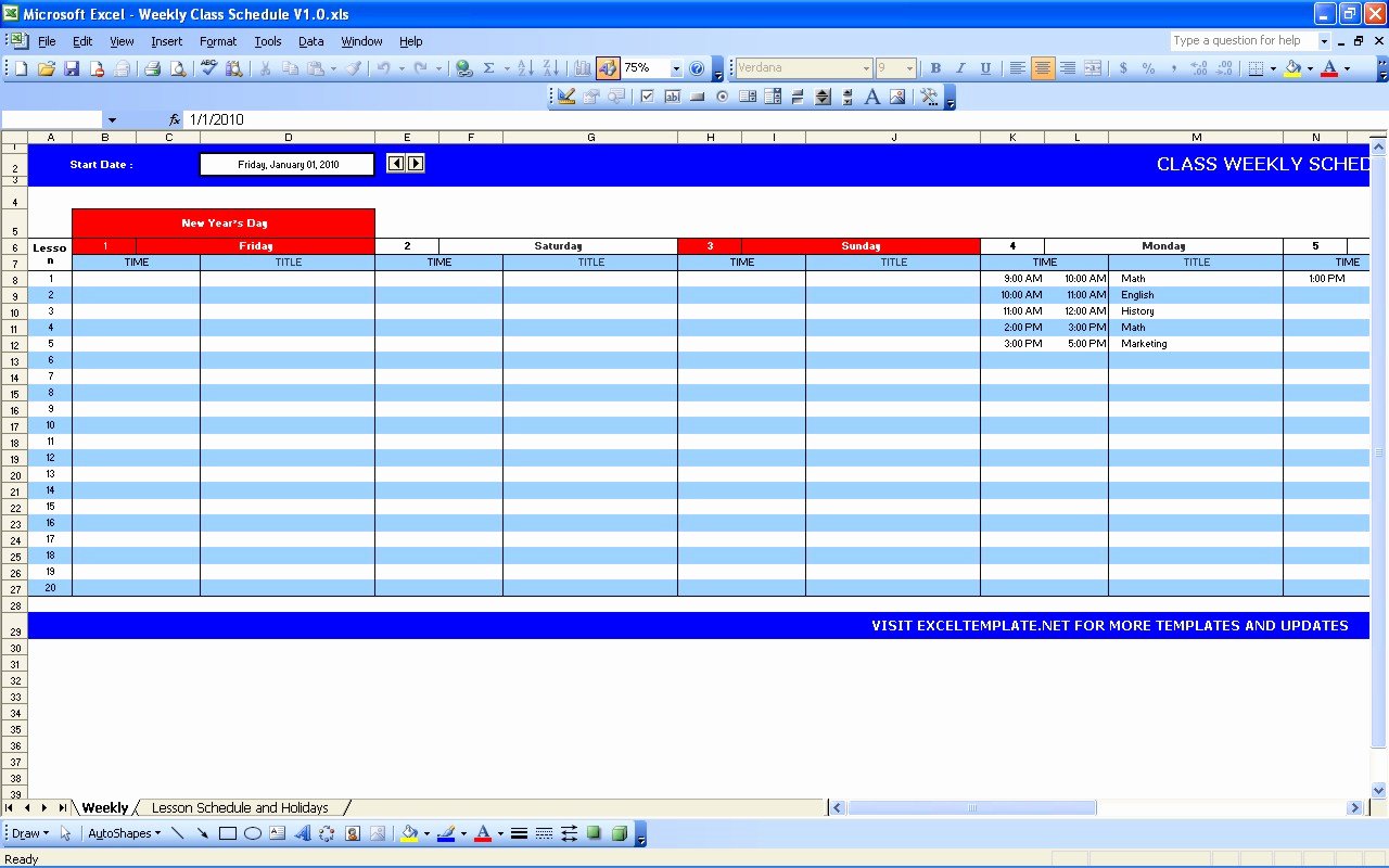 Excel Class Schedule Template Elegant Weekly Class Schedule