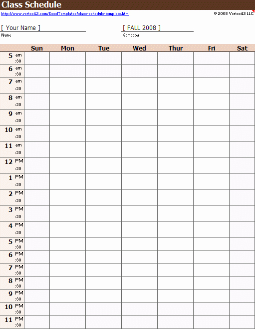 Excel Class Schedule Template Lovely College Class Schedule Template